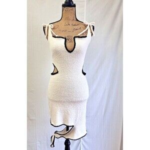 YG Collection Women's White Black Trim Cut Out Spaghetti Strap Mini Dress Sz S